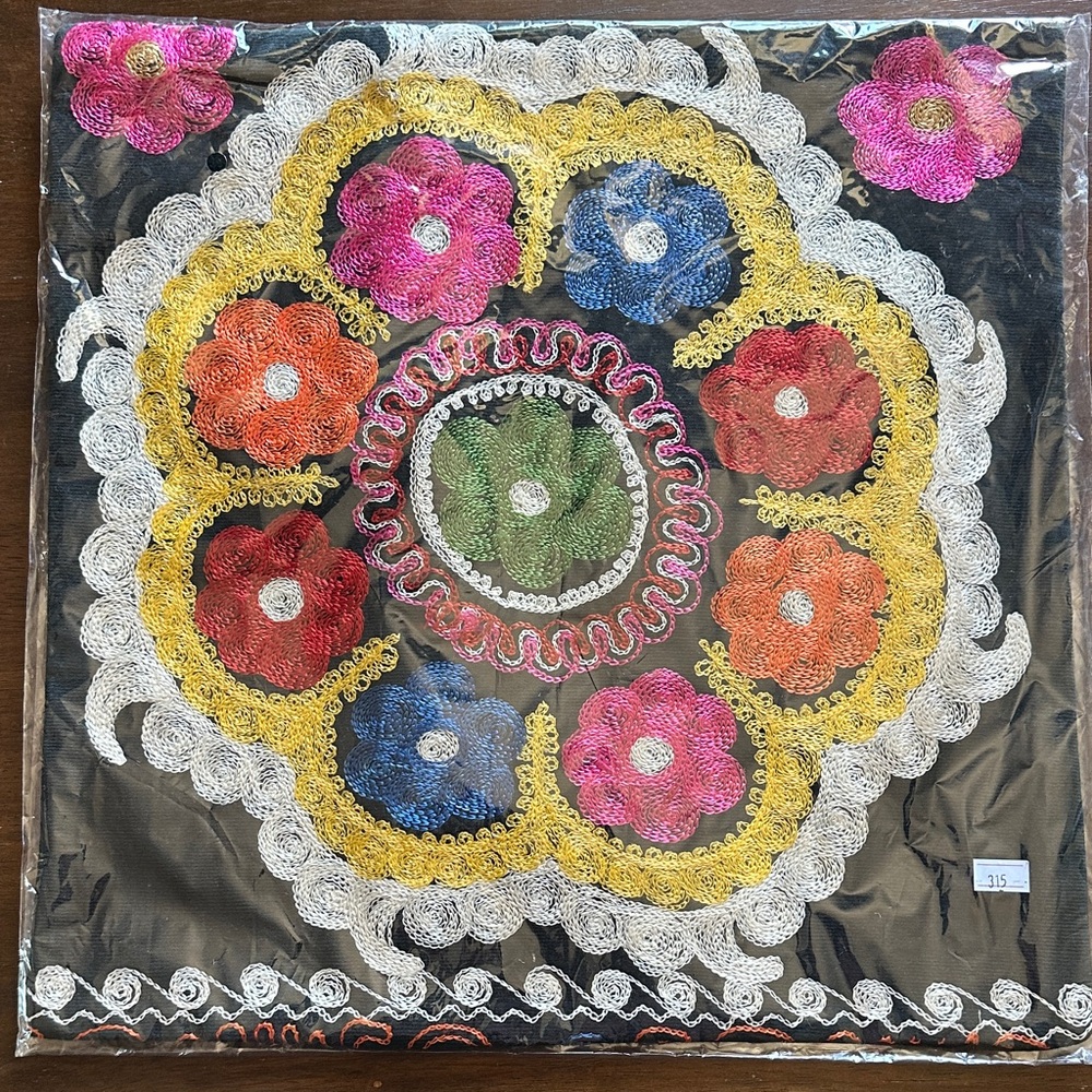 Turkish Uzbekistan Ethnic Colorful Embroidered Floral Textile Pillowcase
